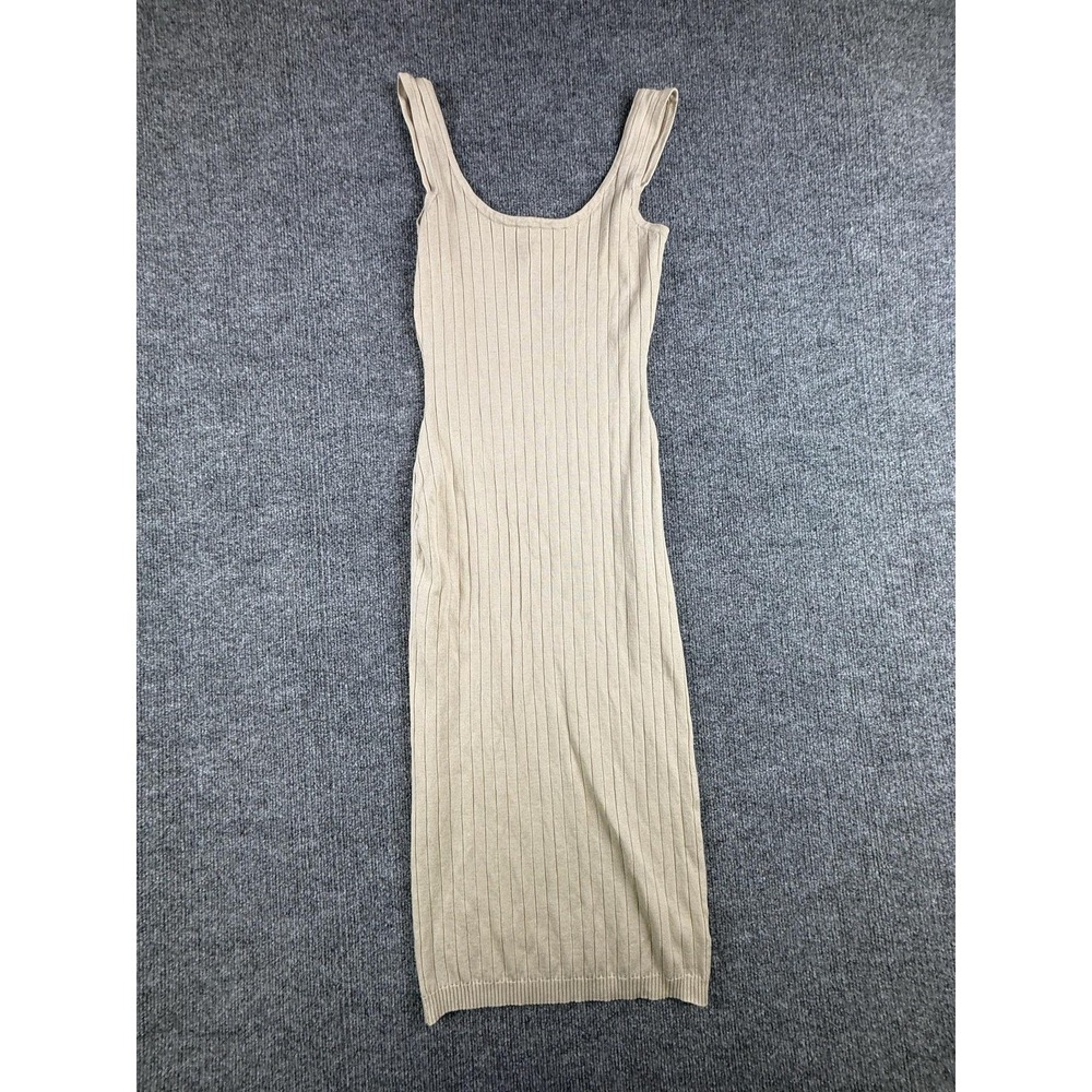 Windsor Dress Womens Small Beige Ribbed Tank Scoop Neck Bodycon Midi Summer